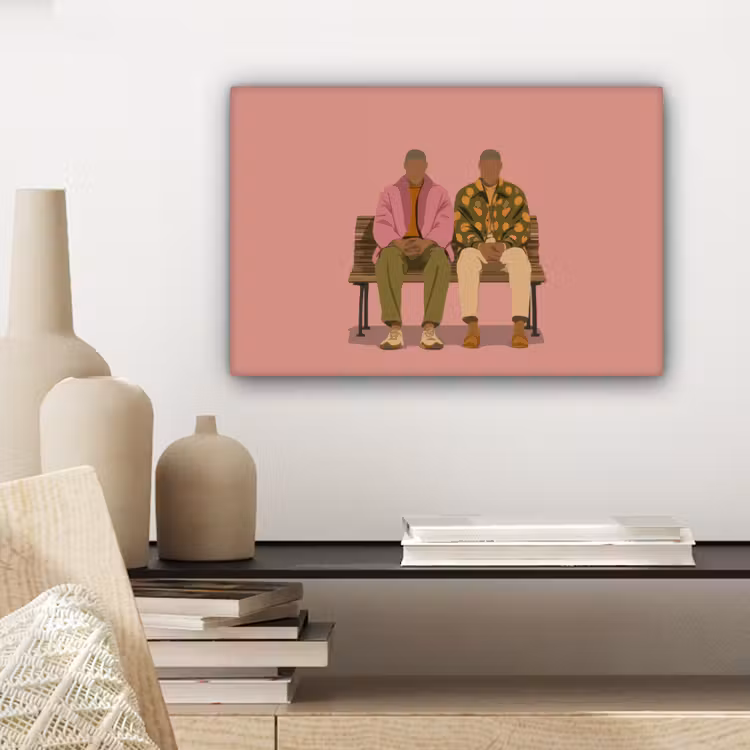 Illustratie - Bankje - Personen - Minimalistisch canvas 2cm klein -sfeer6
