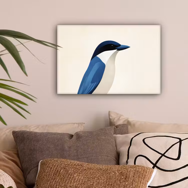 Illustratie - Blauw - Vogel canvas 2cm klein -sfeer1
