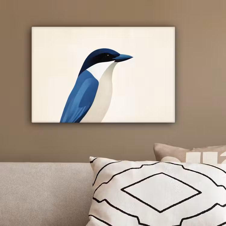 Illustratie - Blauw - Vogel canvas 2cm klein -sfeer3