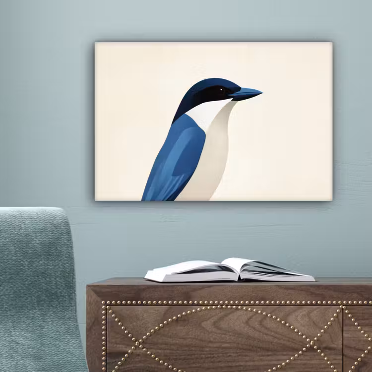 Illustratie - Blauw - Vogel canvas 2cm klein -sfeer4
