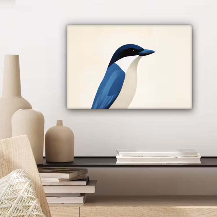 Illustratie - Blauw - Vogel canvas 2cm klein -sfeer6