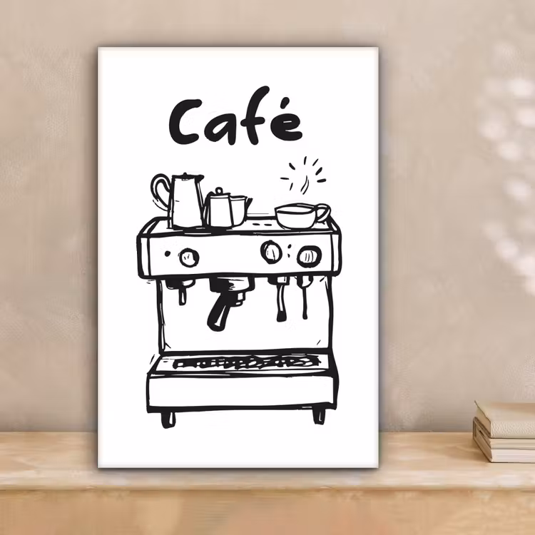 Illustratie - Café - Koffiemachine - Kopjes canvas 2cm klein -sfeer1