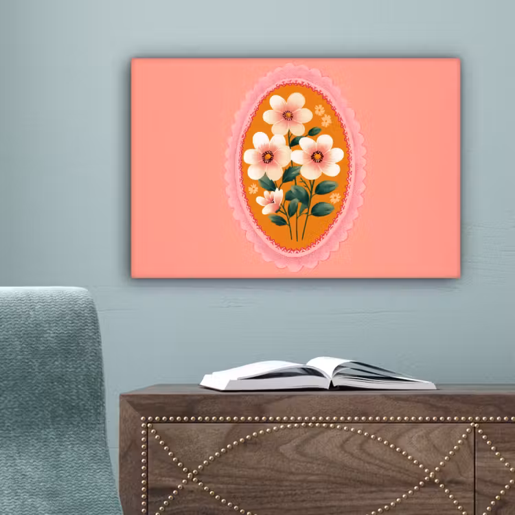 Illustratie - Bloemen - Rand - Roze canvas 2cm klein -sfeer4