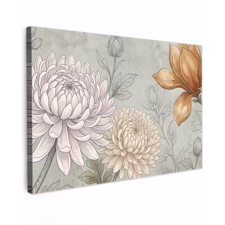 Illustratie - Bloemen - Groen canvas 2cm klein -z3d