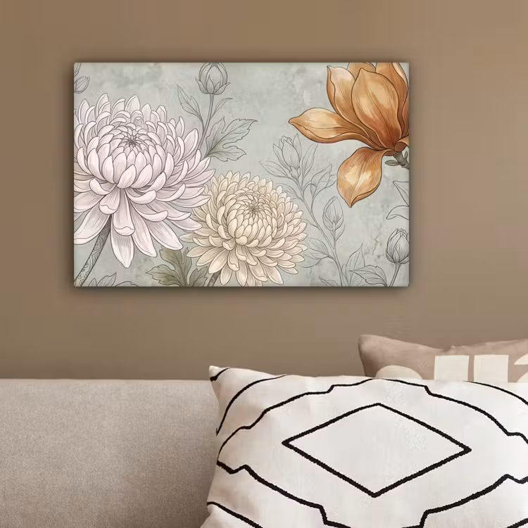 Illustratie - Bloemen - Groen canvas 2cm klein -sfeer3