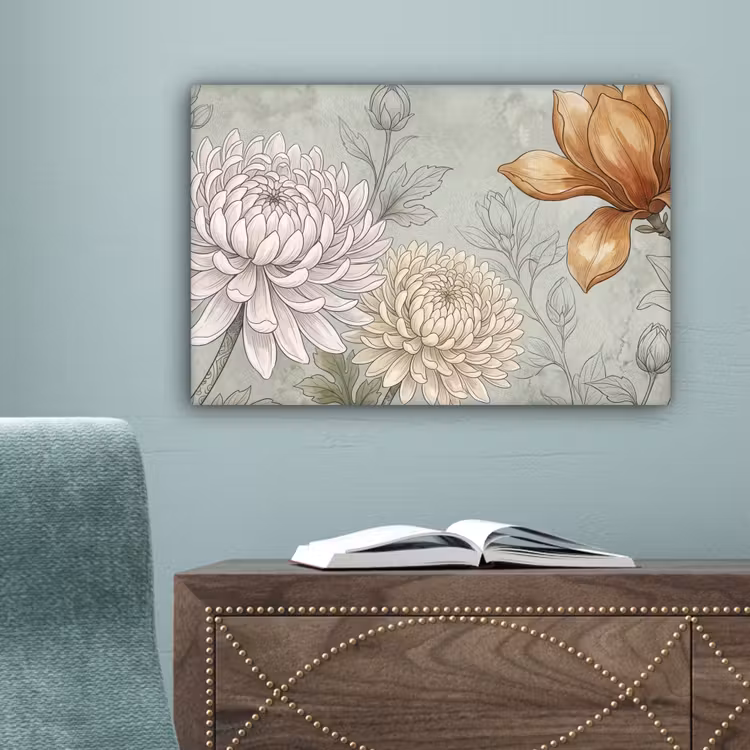 Illustratie - Bloemen - Groen canvas 2cm klein -sfeer4