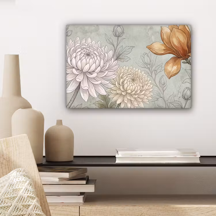 Illustratie - Bloemen - Groen canvas 2cm klein -sfeer6