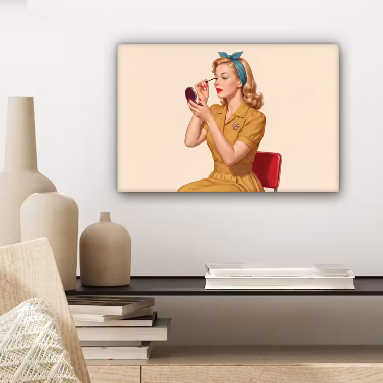 Illustratie - Mascara - Vrouw - Geel canvas 2cm klein -sfeer6