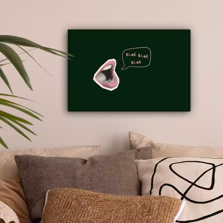 Illustratie - Mond - Donkergroen - Tekstwolkje canvas 2cm klein -sfeer1