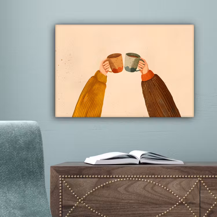 Illustratie - Mokken - Proosten - Bruin canvas 2cm klein -sfeer4