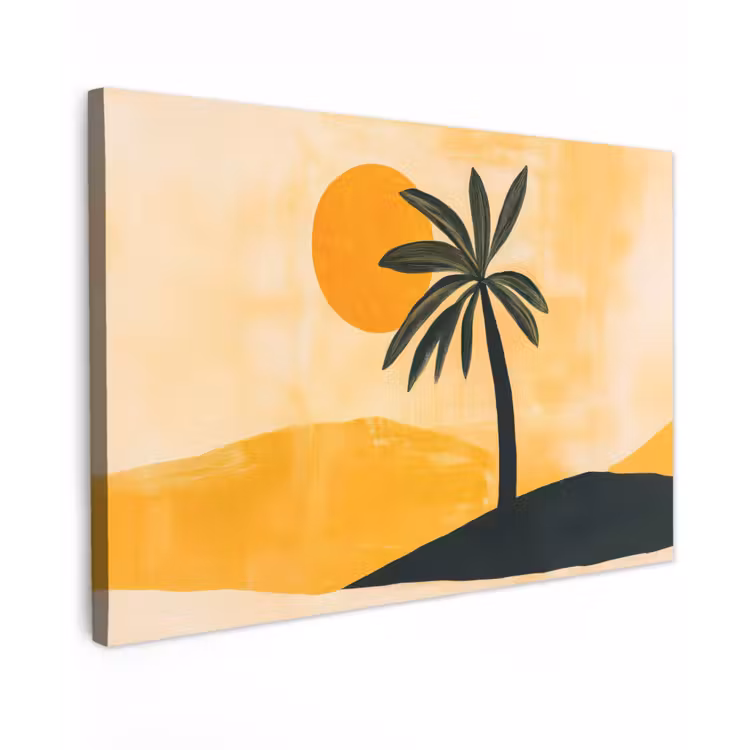 Illustratie - Palmboom - Zon - Heuvels canvas 2cm klein -z3d