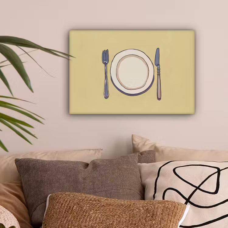 Illustratie - Bord - Bestek - Beige canvas 2cm klein -sfeer1