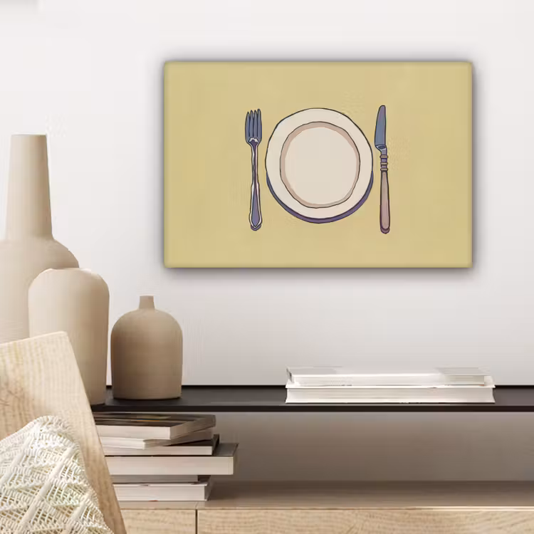 Illustratie - Bord - Bestek - Beige canvas 2cm klein -sfeer6