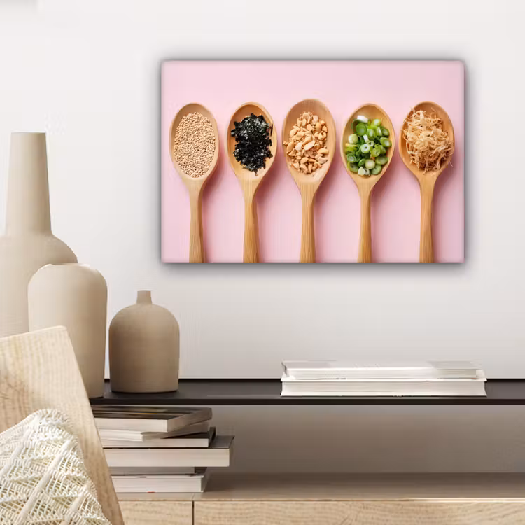 Ingrediënten - Lepels - Hout - Roze canvas 2cm klein -sfeer6