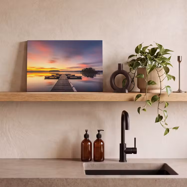 Steg - Sonnenuntergang - Wasser - Meer - Spiegelung canvas 2cm klein -sfeer3