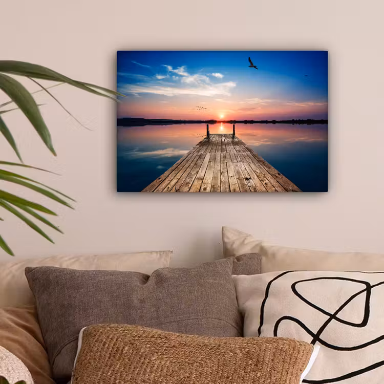 Steiger - Water - Zonsondergang - Roze - Horizon canvas 2cm klein -sfeer1