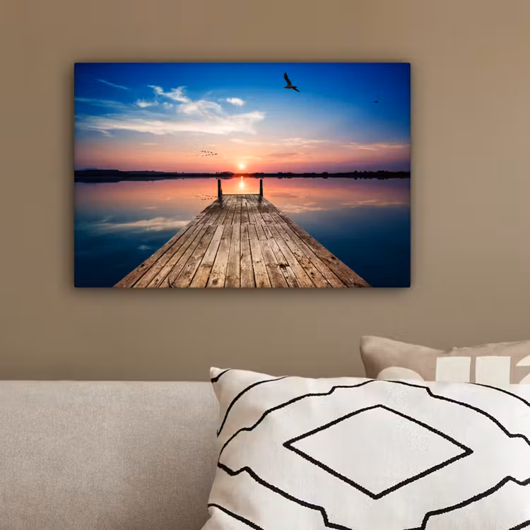 Steiger - Water - Zonsondergang - Roze - Horizon canvas 2cm klein -sfeer3