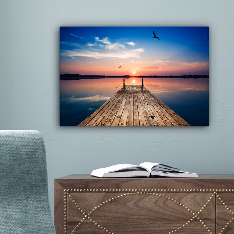 Steiger - Water - Zonsondergang - Roze - Horizon canvas 2cm klein -sfeer4