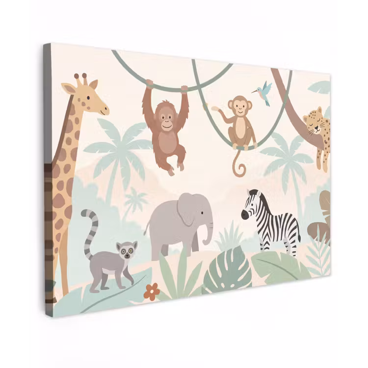 Jungle - Dieren - Groen canvas 2cm klein -z3d