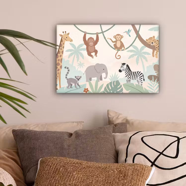 Jungle - Dieren - Groen canvas 2cm klein -sfeer1
