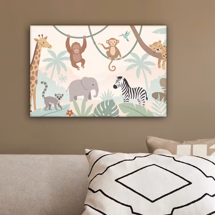 Jungle - Dieren - Groen canvas 2cm klein -sfeer3