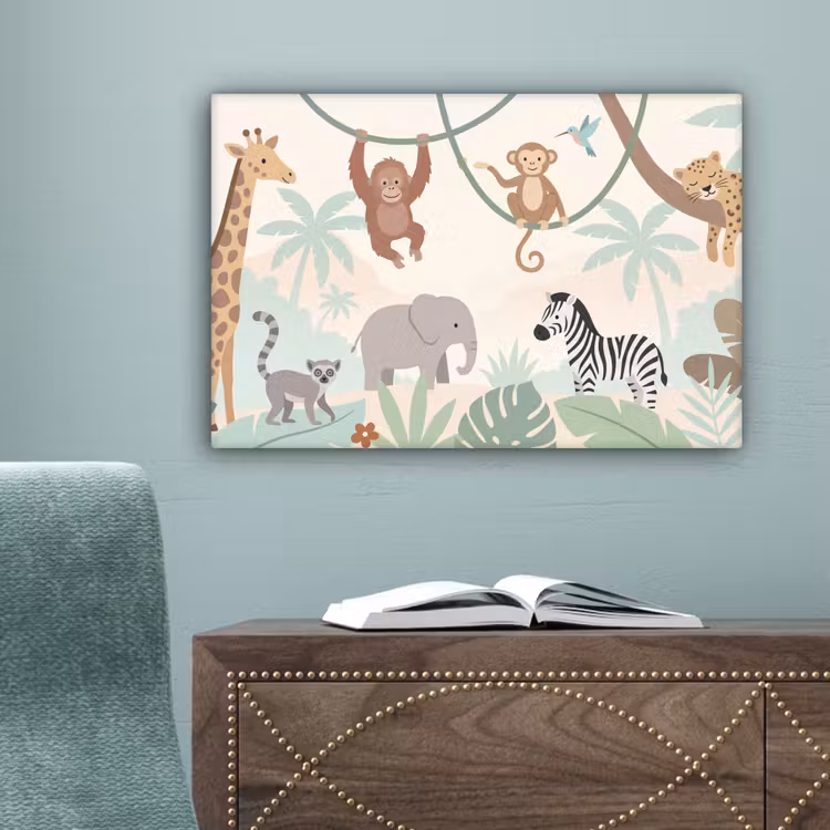 Jungle - Dieren - Groen canvas 2cm klein -sfeer4