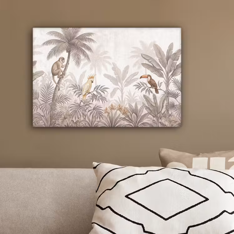 Jungle - Dieren - Palmbomen canvas 2cm klein -sfeer3