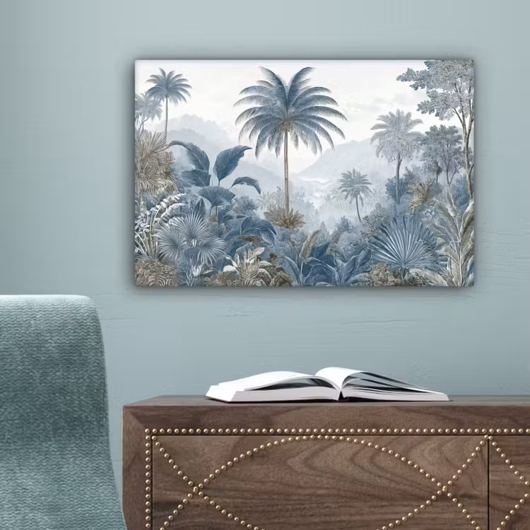 Jungle - Modern - Blauw - Groen canvas 2cm klein -sfeer4