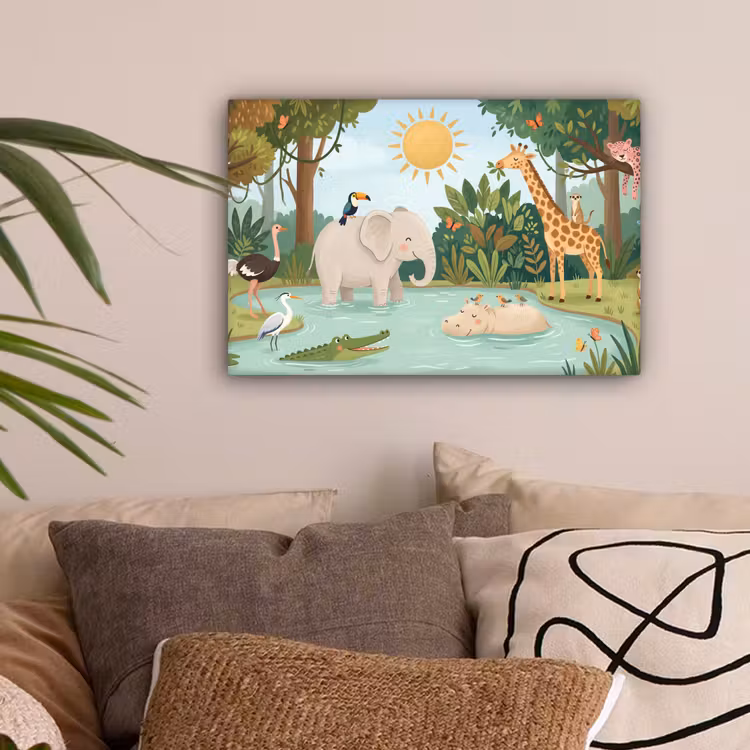 Jungle - Oase - Dieren - Kleurrijk canvas 2cm klein -sfeer1