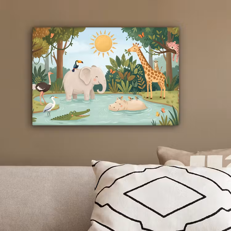 Jungle - Oase - Dieren - Kleurrijk canvas 2cm klein -sfeer3