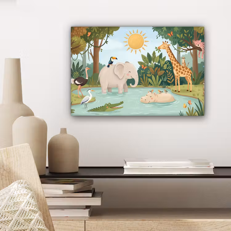 Jungle - Oase - Dieren - Kleurrijk canvas 2cm klein -sfeer6