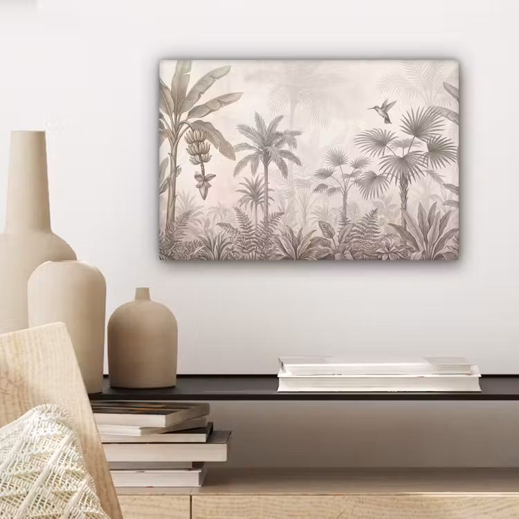 Jungle - Banenboom - Kolibrie - Beige canvas 2cm klein -sfeer6