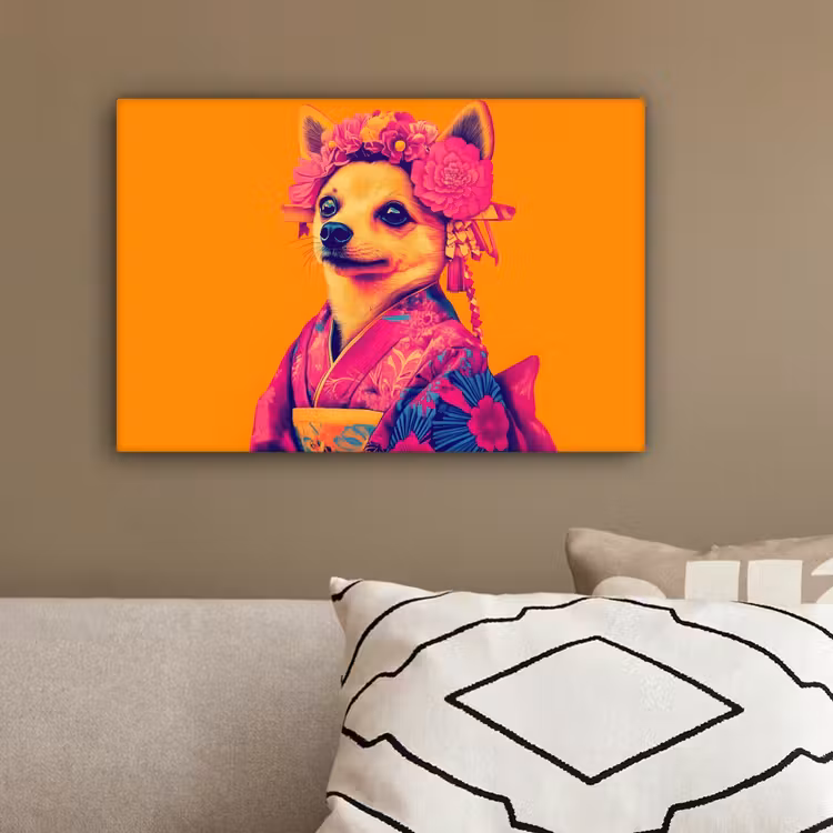 Kimono - Hondje - Bloemenkroon - Oranje canvas 2cm klein -sfeer3