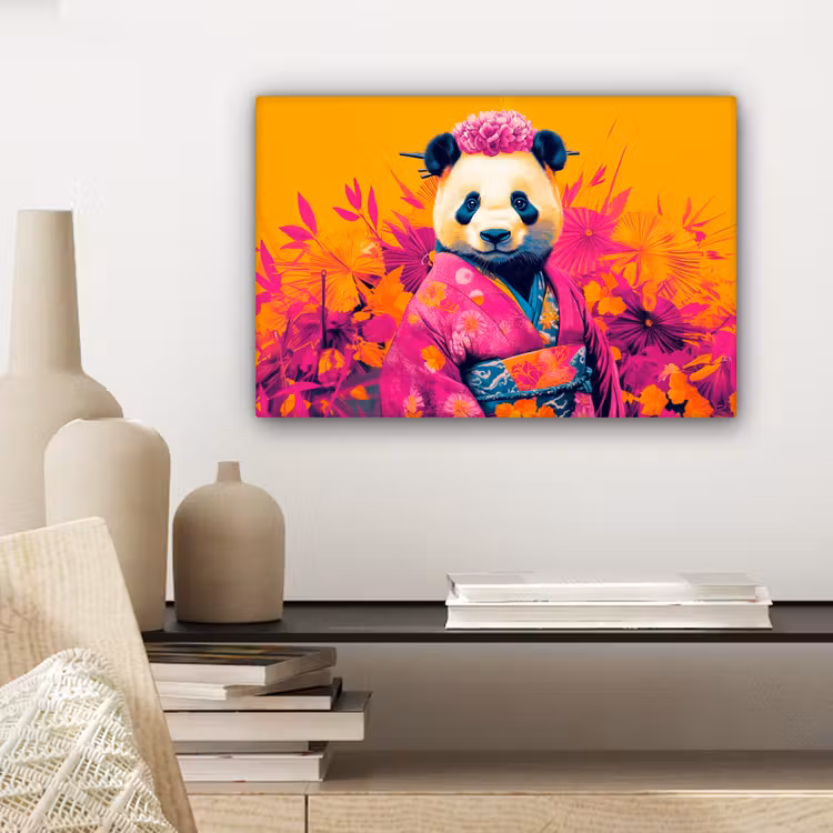 Kimono - Roze - Panda - Bloemenkroon canvas 2cm klein -sfeer6