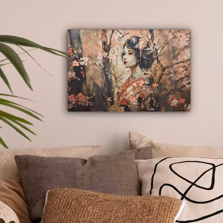 Kimono - Vrouw - kersenbomen canvas 2cm klein -sfeer1