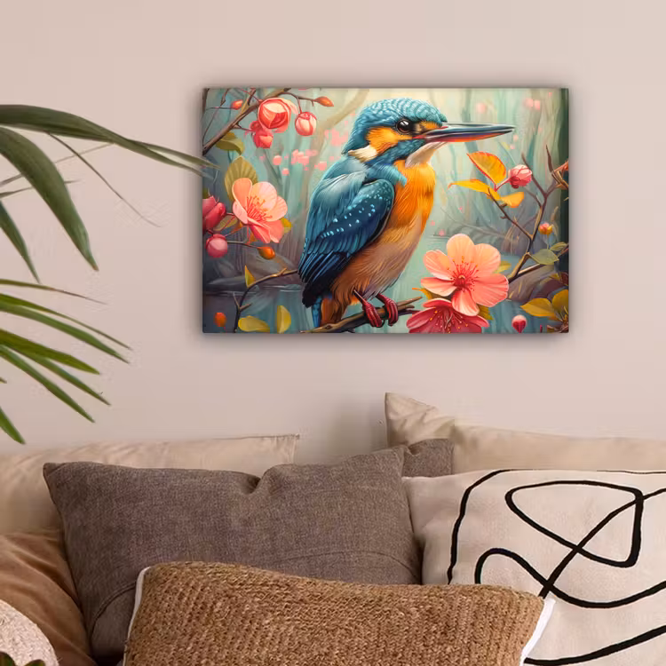 IJsvogel - Bloesem - Natuur - Vogels - Bloemen canvas 2cm klein -sfeer1