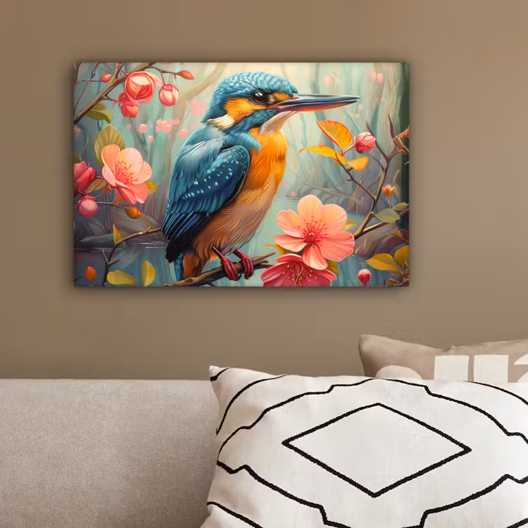 IJsvogel - Bloesem - Natuur - Vogels - Bloemen canvas 2cm klein -sfeer3