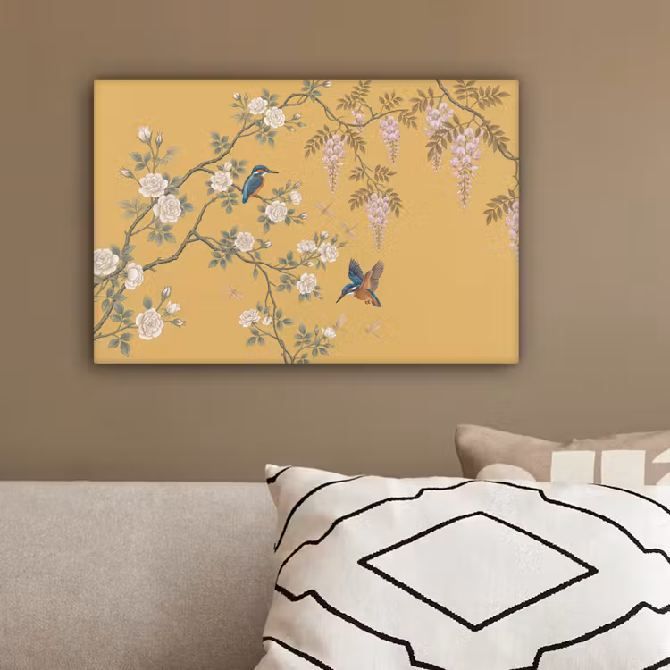 IJsvogels - Bloesem - Geel canvas 2cm klein -sfeer3