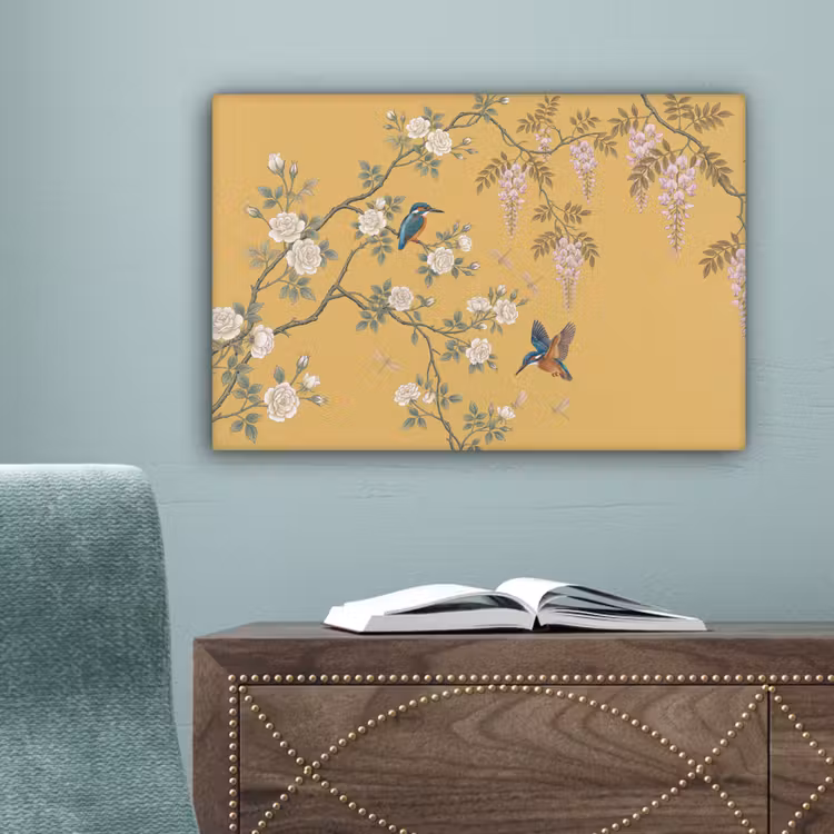 IJsvogels - Bloesem - Geel canvas 2cm klein -sfeer4