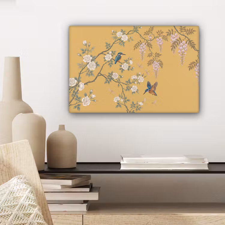 IJsvogels - Bloesem - Geel canvas 2cm klein -sfeer6