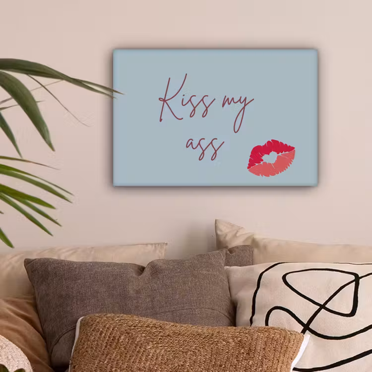Kiss my ass - Lip - Blauw canvas 2cm klein -z3d