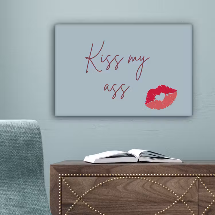 Kiss my ass - Lip - Blauw canvas 2cm klein -sfeer4
