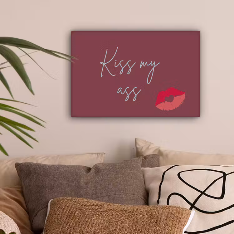 Kiss my ass - Lip - Bordeaux canvas 2cm klein -z3d