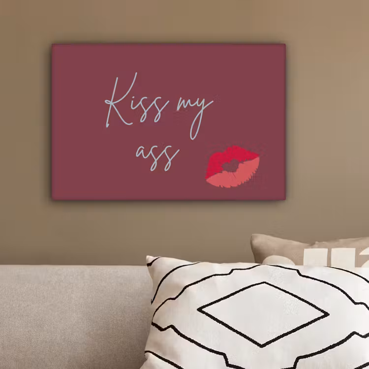 Kiss my ass - Lip - Bordeaux canvas 2cm klein -sfeer1