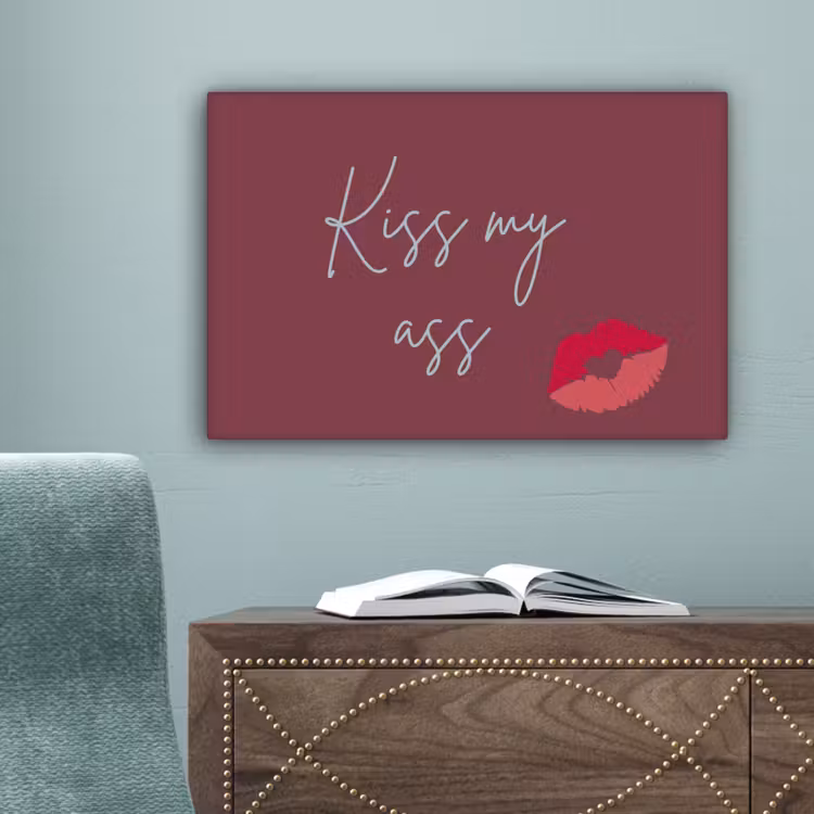 Kiss my ass - Lip - Bordeaux canvas 2cm klein -sfeer1