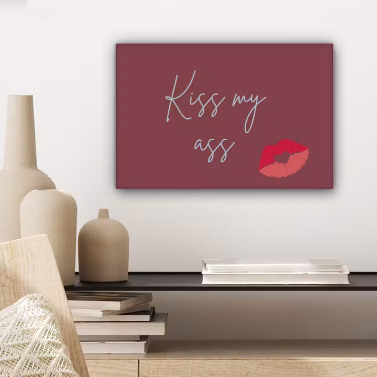 Kiss my ass - Lip - Bordeaux canvas 2cm klein -sfeer3