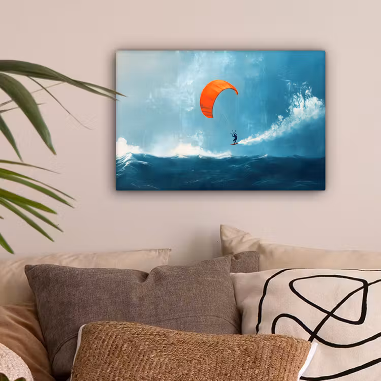 Kitesurfer - Oranje - Zee - Lucht canvas 2cm klein -sfeer1