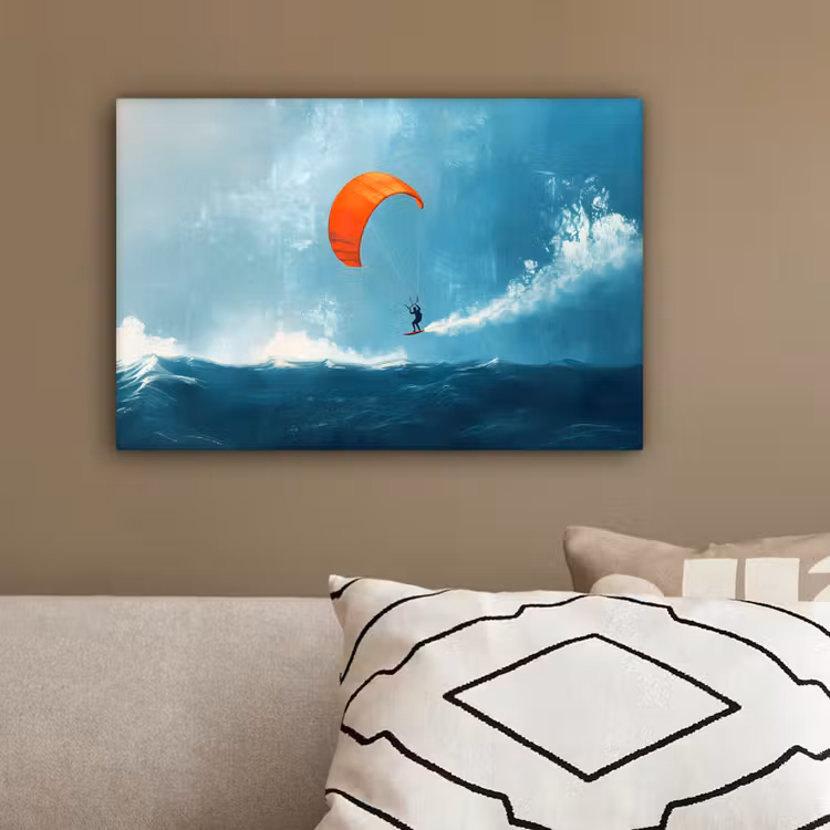 Kitesurfer - Oranje - Zee - Lucht canvas 2cm klein -sfeer3