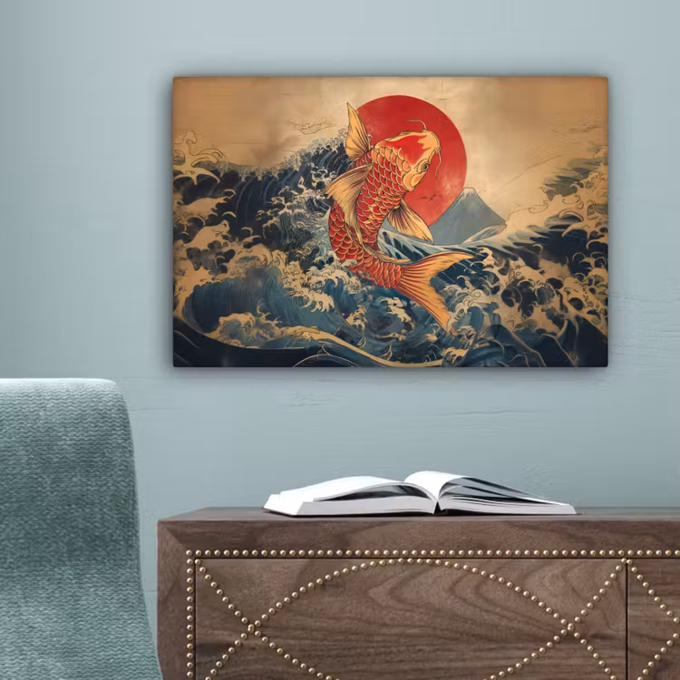 Koi - Zee - Golven - Zon canvas 2cm klein -sfeer4