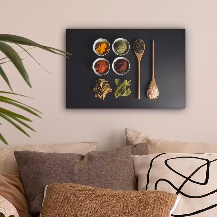 Pollepel - Specerijen - Kruiden - Groen - Bruin - Rustiek canvas 2cm klein -sfeer1